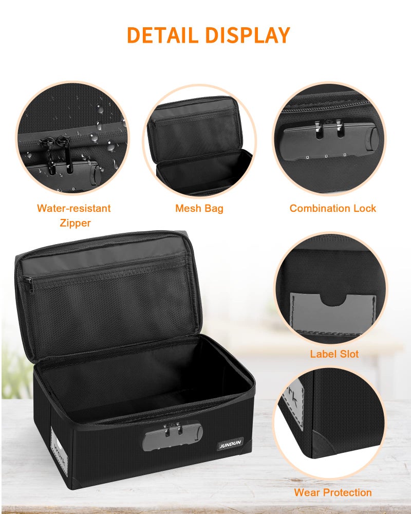 JUNDUN Fireproof Index Card Holder with Lock, Collapsible, Black, 4x6 Inch - Image 4